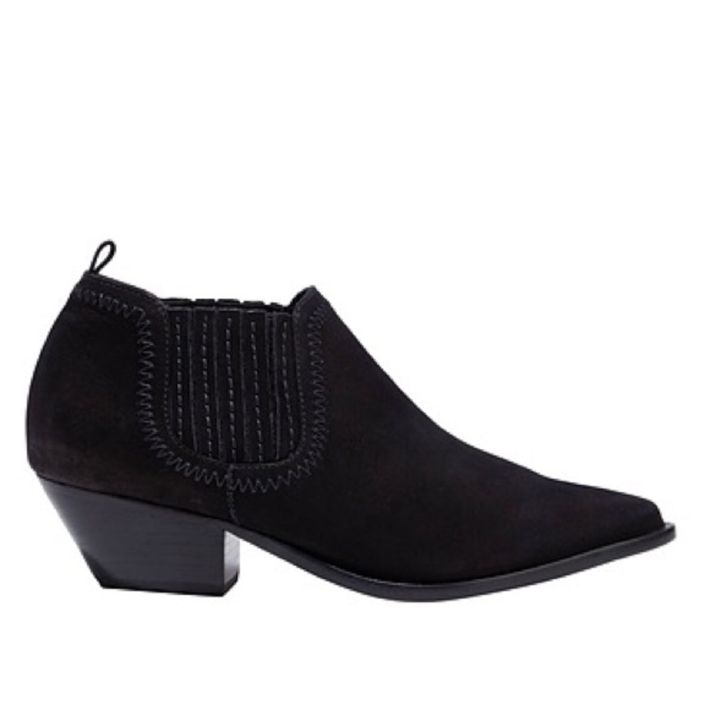 Schutz Black Suede Pointed Toe Jacqueline Western Ankle Booties Size 5 US
